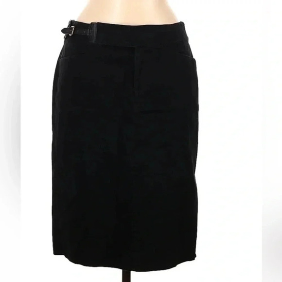 Lauren Ralph Lauren | Black Vintage Pencil Skirt Size 6 Attached Belt & Buckle - Picture 1 of 6